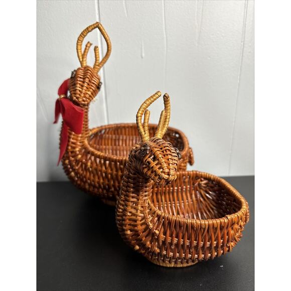 Vintage Nesting Deer Baskets Brown Wicker Reindeer Rattan Planter Weave Woven - Picture 1 of 16